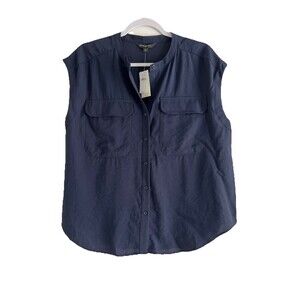 Banana Republic Women's Sleeveless Button Down Blouse Navy Blue Medium NWT